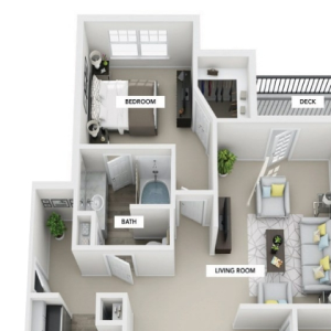 3d 1 bedroom floor plan | Greenwood Plaza Apartments in Centennial, CO